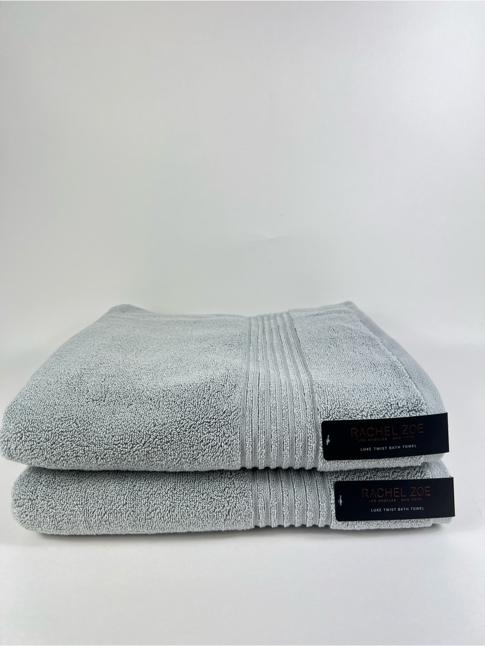 Rachel Zoe Bamboo Bath Towel Set Luxe Twist Gray Plush Cotton Blend 2 Pc NEW